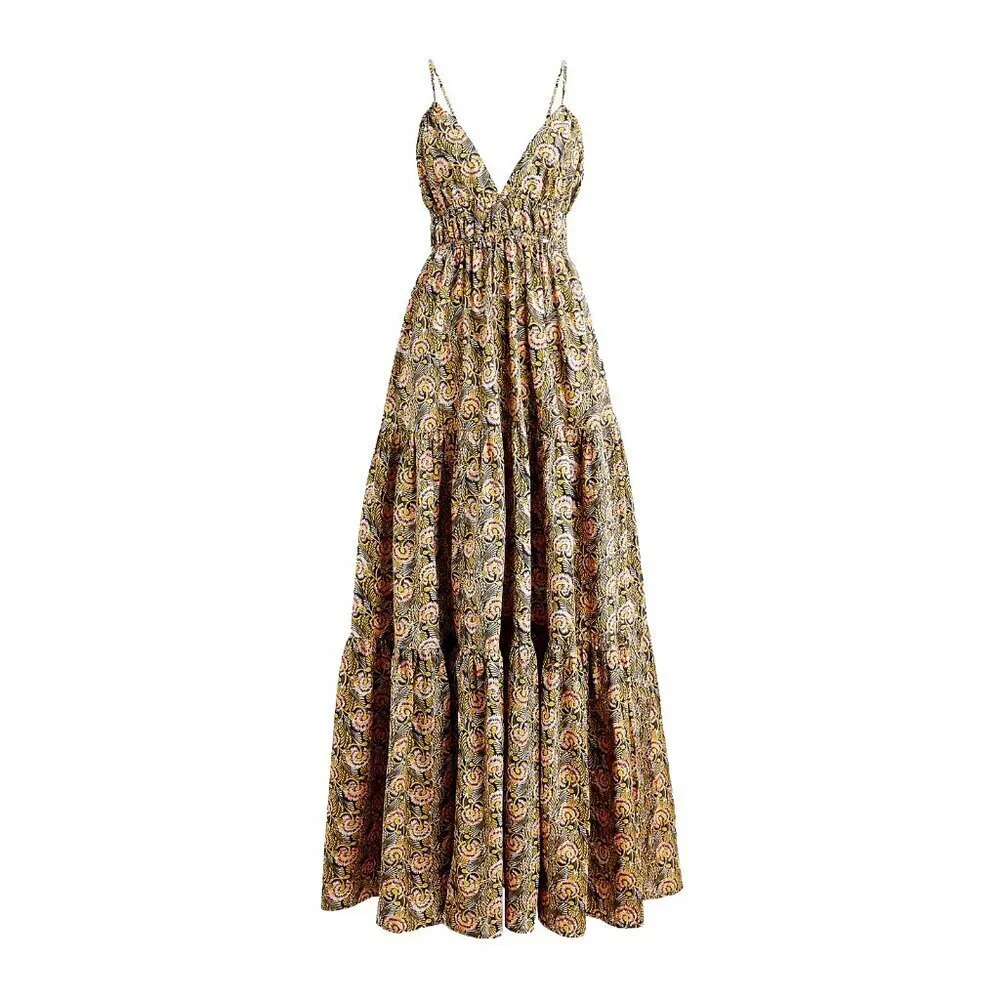 NWT J.Crew Collection Oahu V-neck Tiered Maxi in Dandelion Swirl Tank Dress XS